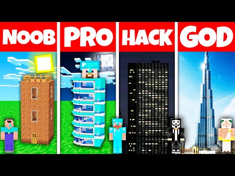 SKYCRAPER HOUSE BUILD CHALLENGE - Minecraft Battle: NOOB vs PRO vs HACKER vs GOD