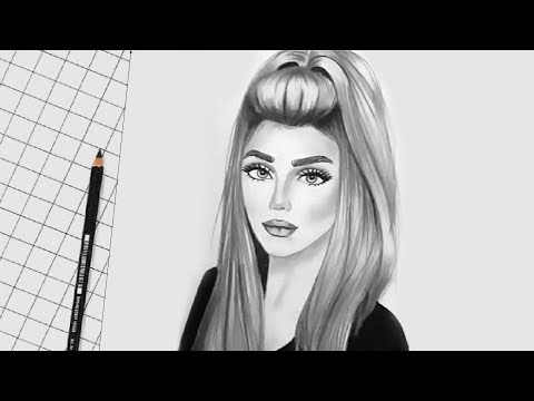 رسم سهل | تعليم رسم بنت كيوت مع شعر طويل سهل بالرصاص خطوه بخطوه للمبتدئين بطريقة سهلة | رسم بنات سهل