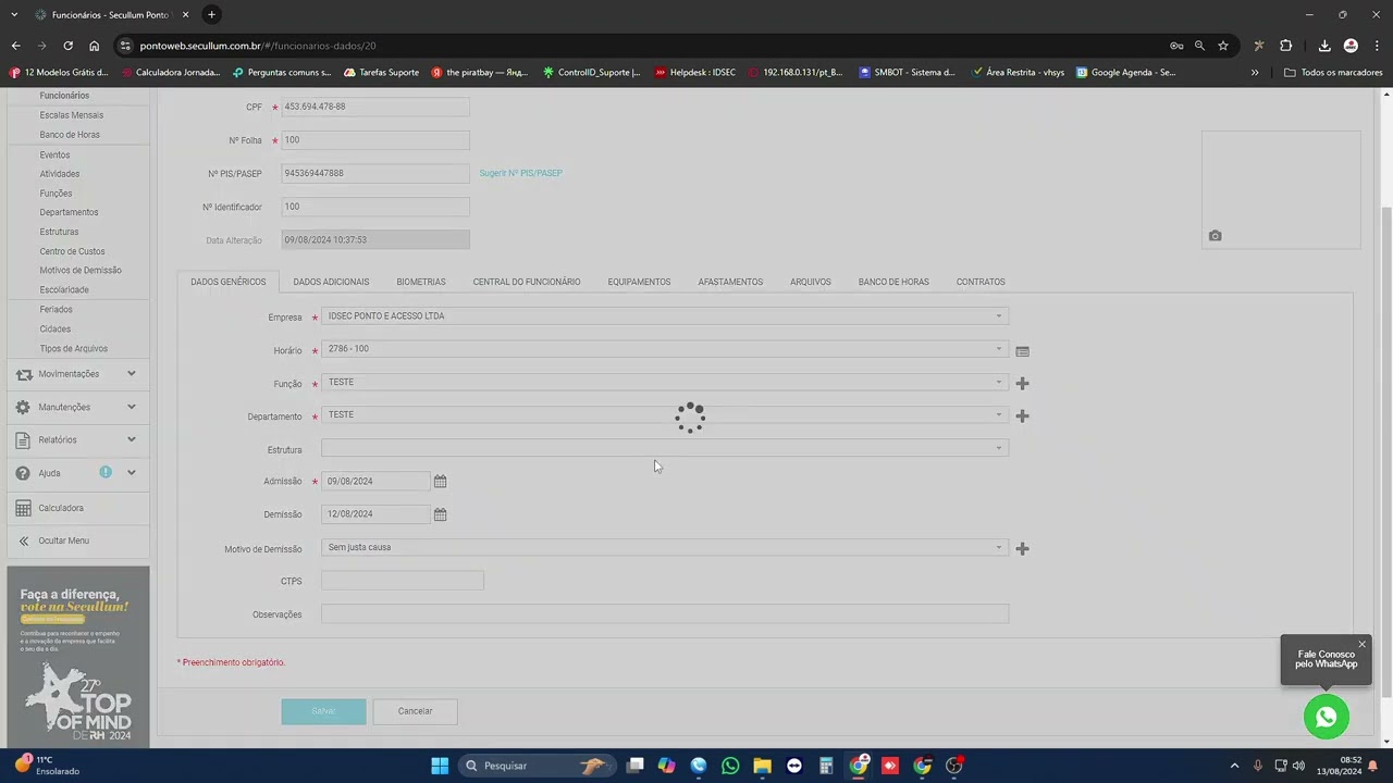 Secullum Ponto Web - Demissão de funcionários