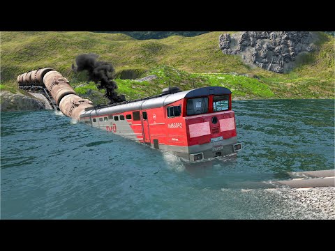 Train vs River Water Crashes and Cars vs Rails - BeamNG.Drive