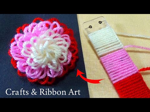 Amazing Woolen Craft Ideas with Scale - Hand Embroidery Flower Design - DIY Woolen Flowers