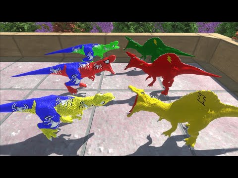 COLORED SPIDER T REX VS FLASH SPINO DEATH RUN - ANIMAL REVOLT BATTLE SIMULATOR | tauPlays sims eps91