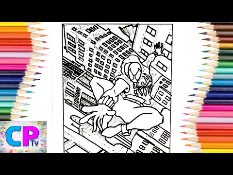 Spider Scarlet Coloring Pages,How to Color Spider Scarlet ,Spider Flying over The City