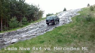 preview picture of video 'Lada Niva 4x4 vs. Mercedes ML am Wasserfall'