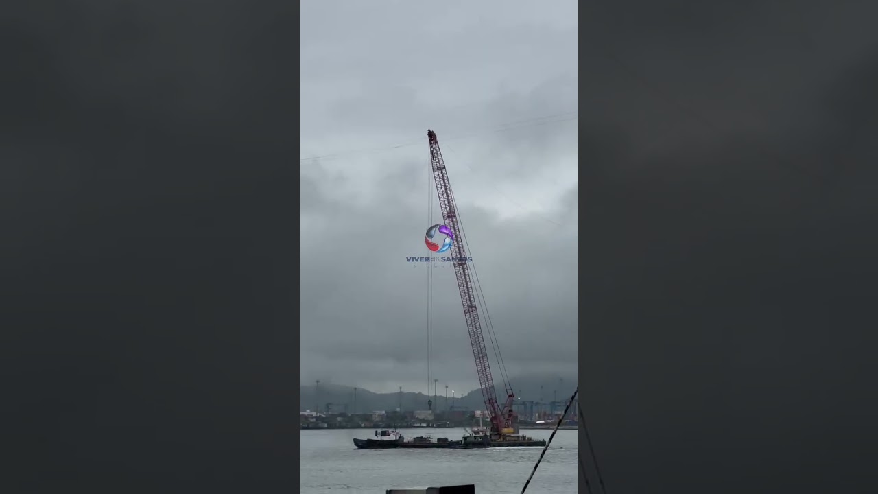 Guindaste rompe fiação de torre de energia entre Guarujá e Santos