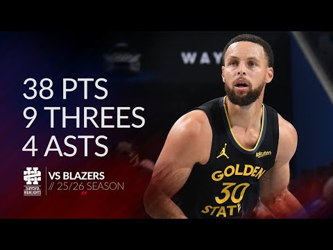 Stephen Curry 38 pts 9 threes 4 asts vs Blazers 25/26 season