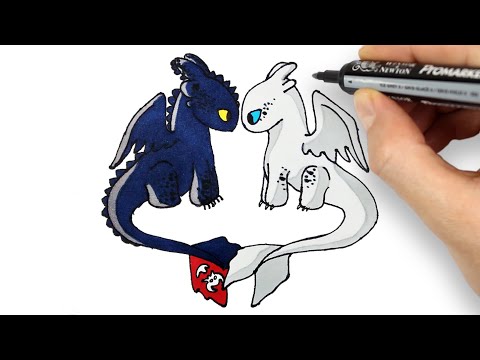 Toothless and Light Fury. Drawing and Coloring | Dişsiz ve Işığın Öfkesi. Çizim ve Boyama