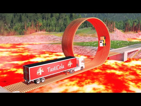 Cars vs Loop Bridge over Lava River – BeamNG.Drive