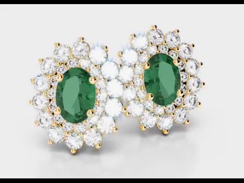 AGnSons YGold Diamond Emerald Earrings 1073