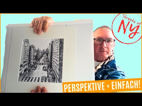 Eine Straße in New York in der Zentralperspektive zeichnen