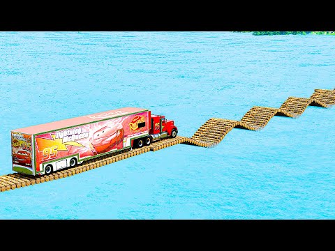 Mack Truck vs Impossible Log Wave Bridge Crossing Cars Vs Deep Water - BeamNG.Drive