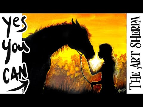 How to Draw and Paint A horse and girl At Sunset 🎨  EASY acrylics for beginners: Paint Night at Home
