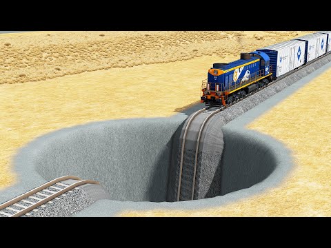 Trains vs Giant Pit – BeamNG.Drive