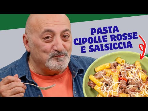 Pasta with red onions and sausage