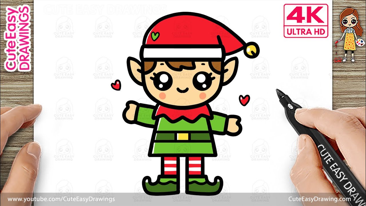 How to Draw a Cute Christmas Elf | Easy Christmas Drawing for Kids | 4K