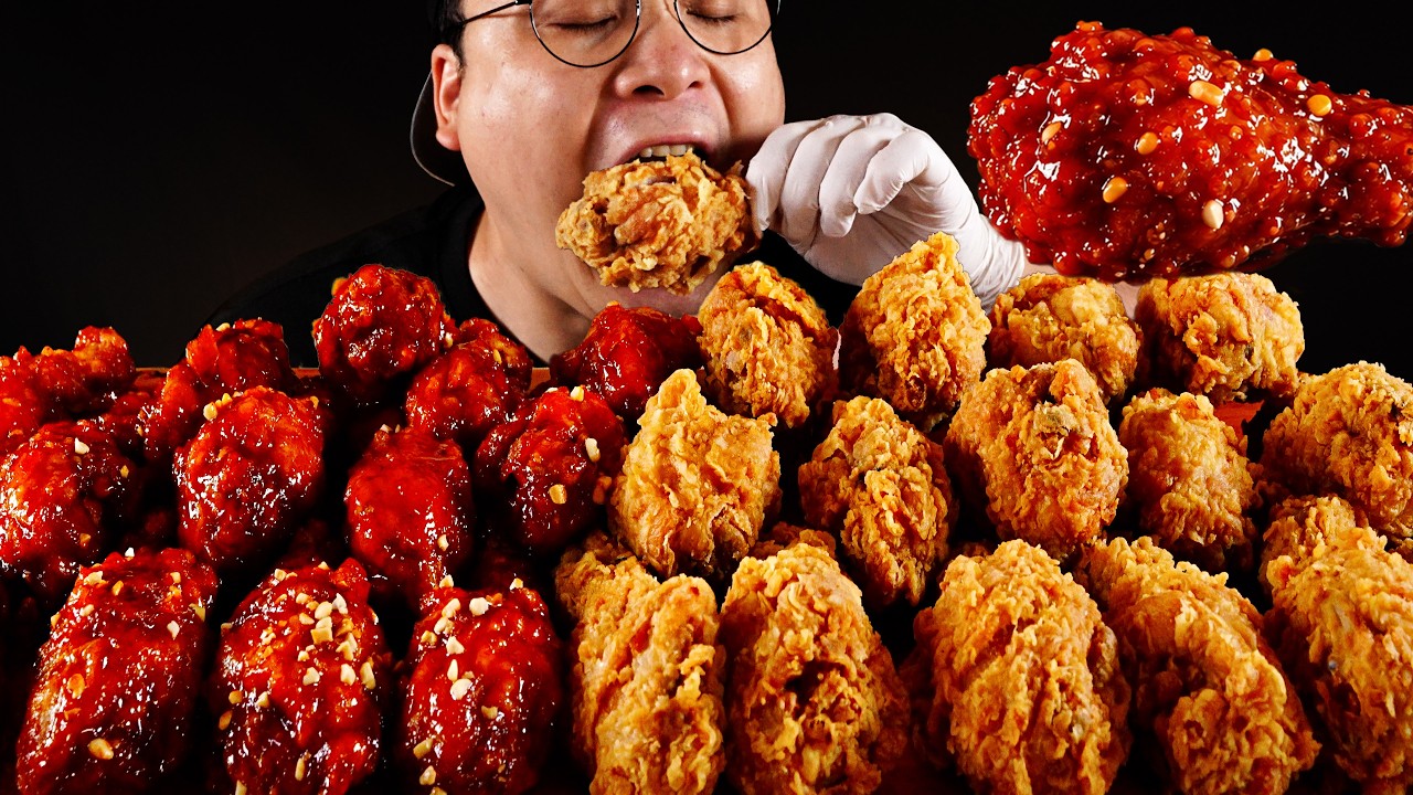 황금올리브 닭다리 양념, 후라이드 제대로 먹어보겠습니다~!! 먹방 리얼사운드 sweet and spicy fried chicken
