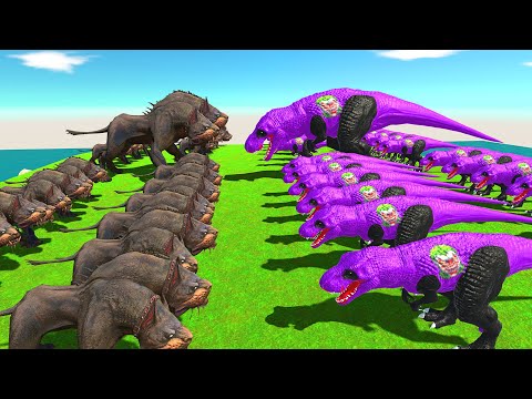 Joker T-rex Vs Team Three dog Death run -Animal Revolt Battle Simulator