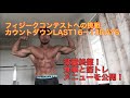 NPCJフィジーク大阪大会カウントダウン１６～１3日。コンテストまでの日々の筋トレとダイエットメニューを公開！