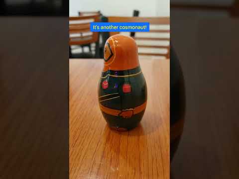 A vintage Soviet-made cosmonaut matryoshka nesting doll that was made in what is now Belarus