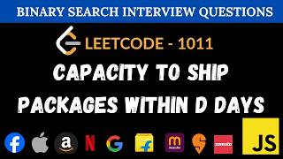 YouTube video 'Capacity To Ship Packages Within D Days - Leetcode 1011 | Binary Search Solution'