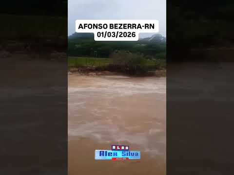 Imagens de muita água desaguando no açude do Boqueirão em Afonso Bezerra