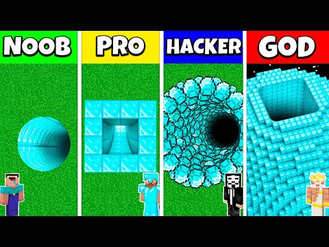 Minecraft Battle: NOOB vs PRO vs HACKER vs GOD: DIAMOND TUNNEL PIT HOUSE BUILD CHALLENGE / Animation