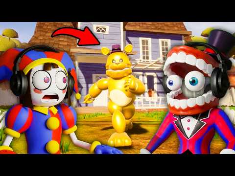 Pomni & Caine Play - Hello Neighbor Fredbear Mod