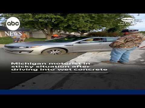 Michigan motorist in sticky situation after driving into wet concrete