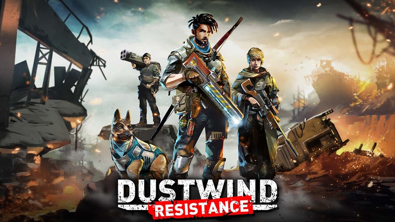 Promotional still showing squad confronting enemies in a post-apocalyptic setting