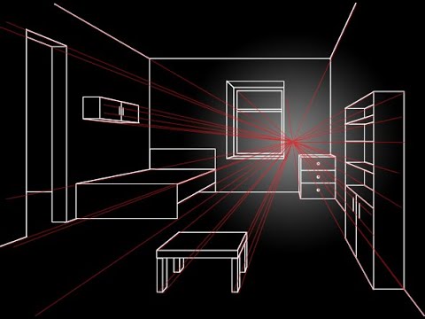 Innenraum mit Möbeln in der Zentralperspektive zeichnen