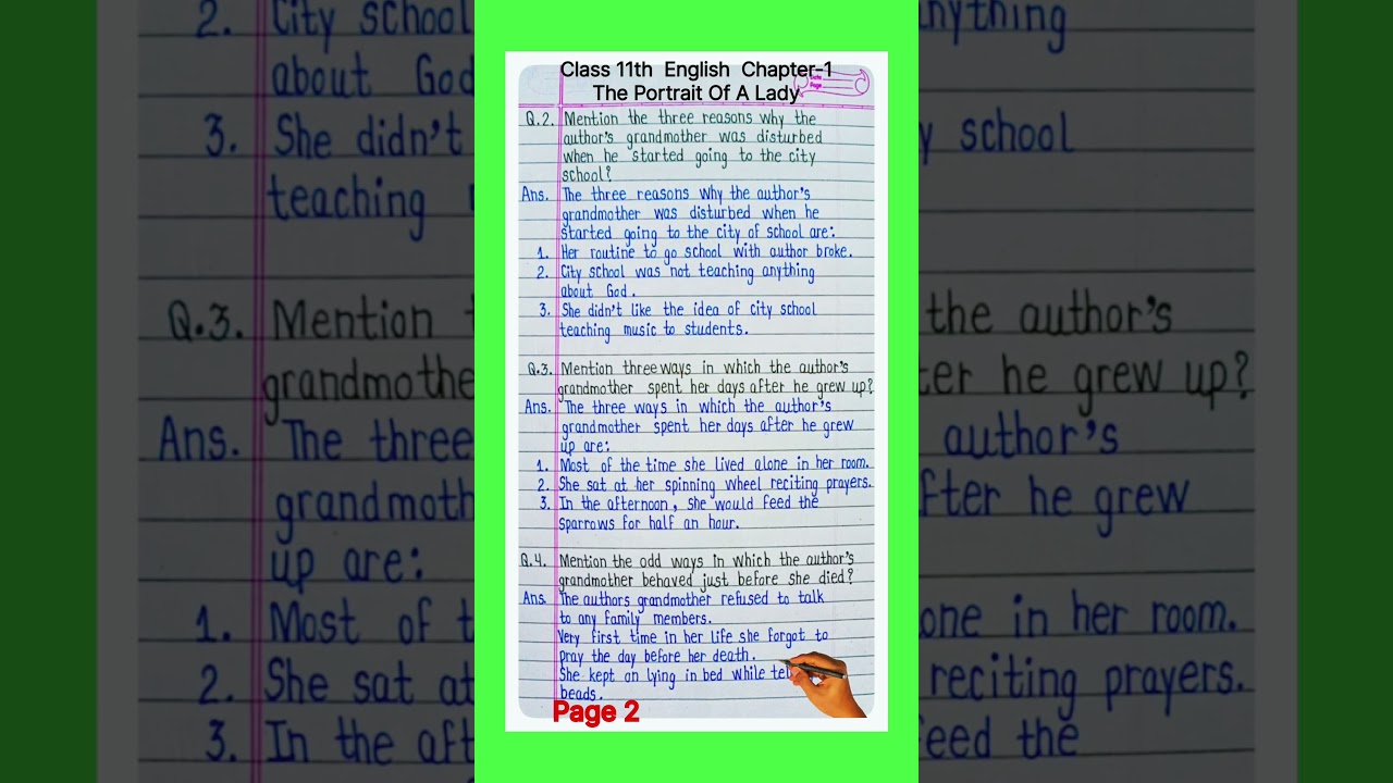 The portrait of a lady question answer. class 11 english chapter 1 question answer. hornbill