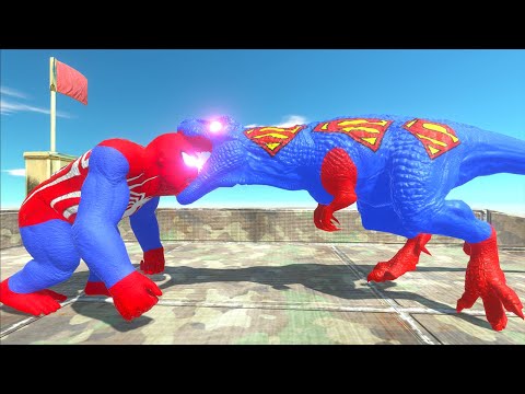 SUPERMAN T-REX VS SPIDERMAN GORO DEATH RUN - Animal Revolt Battle Simulator