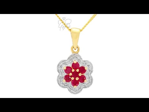 9ct Gold 0.35ct Ruby & Diamond Necklace 16" - Hatton Jewellers London