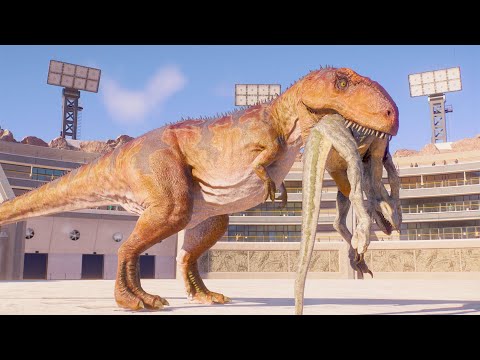 GIGANOTOSAURUS vs LARGE & MEDIUM CARNIVORES DINOSAURS BATTLE ROYALE IN BATTLE ARENA - JWE2