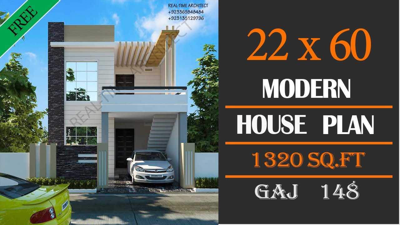 22 x 60 House Design 3D || 1320 sqft House Map || 22x60 Modern Home Plan || 6.7x18.2 meter