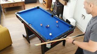 Demonstration of the Riley 5ft Folding Pool Table. Folds Vertically.