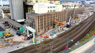 Drone video of the progress of the Centennial Road overpass construction