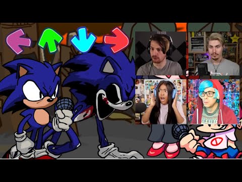 Youtubers reaction to Sonic.exe Mod | Faker Sonic Transformation (Friday Night Funkin)