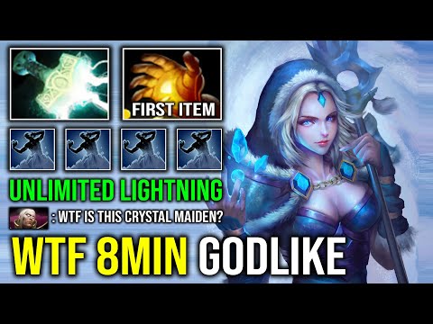 WTF 8Min Godlike First Item Midas Super Rich Unlimited Lightning Max Speed Crystal Maiden Dota 2
