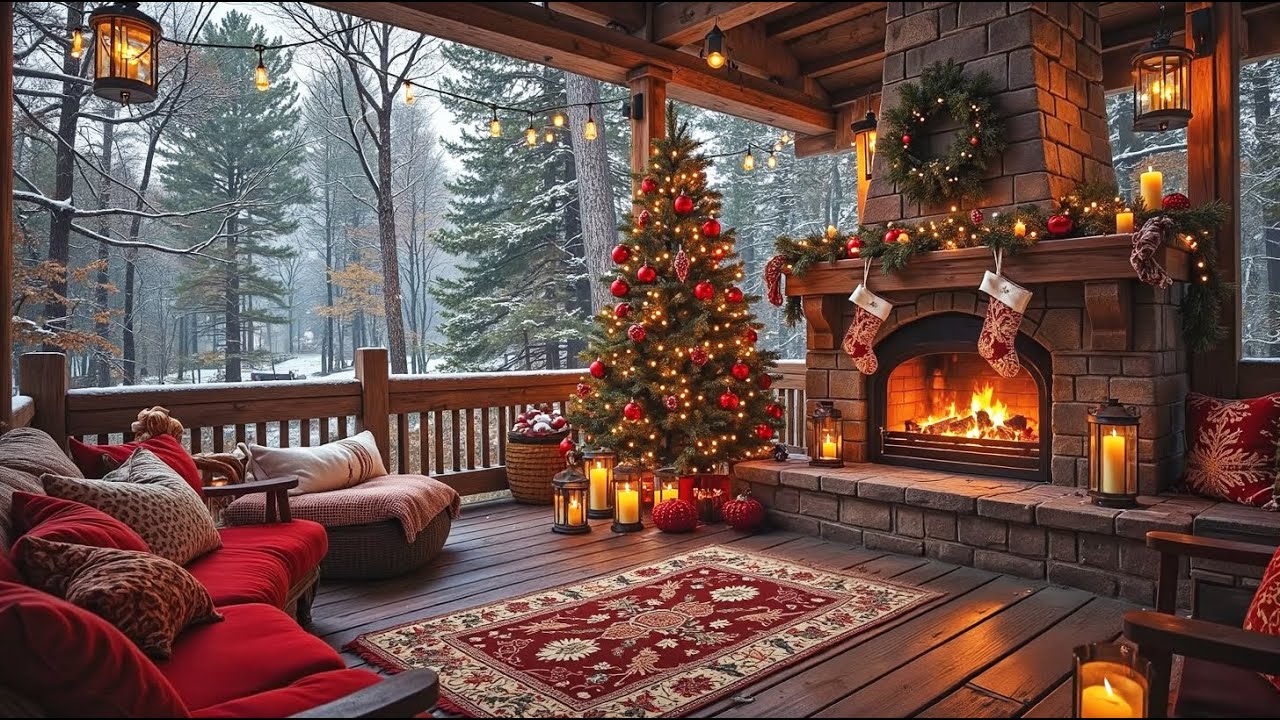 Winter Wonderland 2025 ❄️🎷 Cozy Christmas Porch with Relaxing Jazz Music & Festive Vibes