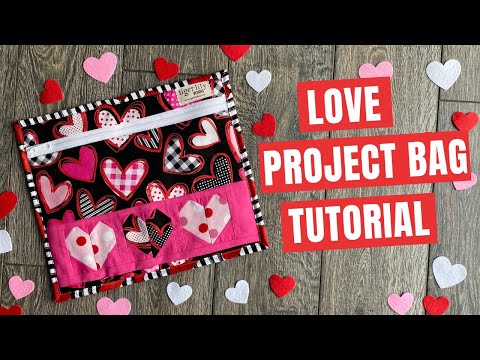 How to Make a Cross Stitch Project Bag featuring a Heart Quilt Block - Fully Lined, Zipper & Binding