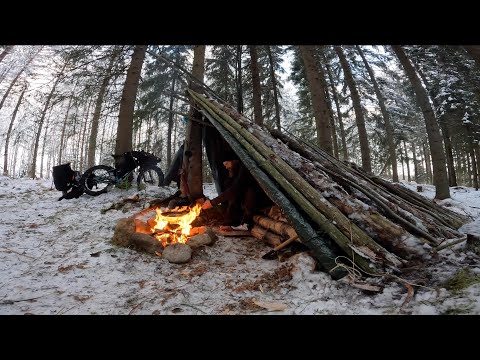 Winter Bushcraft - Triangle Shelter - 3 Days ALONE in WINTER Forest - BUSHCRAFT & Hot tent  - ASMR