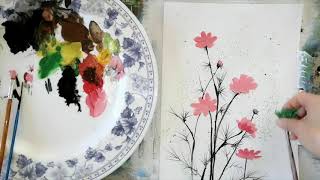 Acrylic Painting Lesson for Beginner :How to Paint Wild Pink Flowers