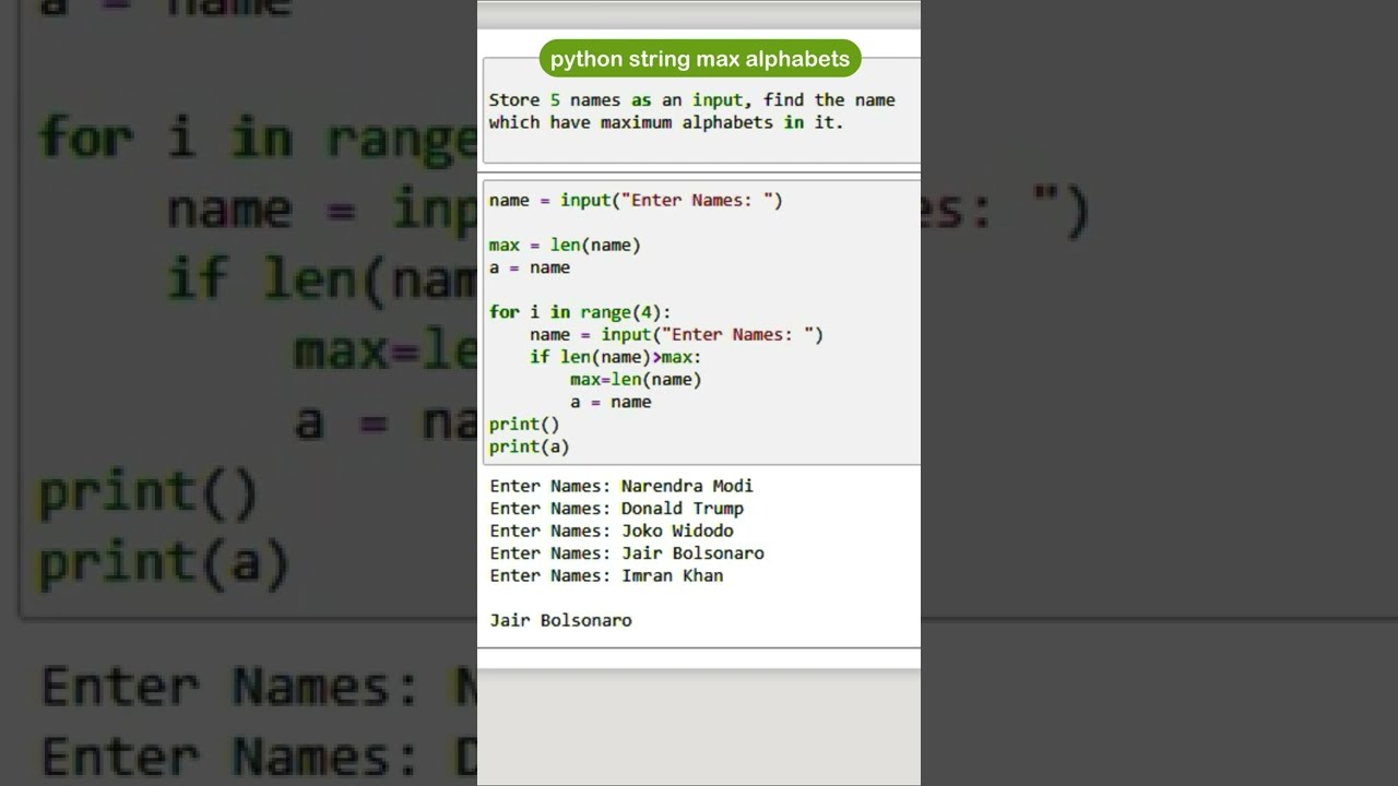 python string maximum alphabets | string in python | methods in string