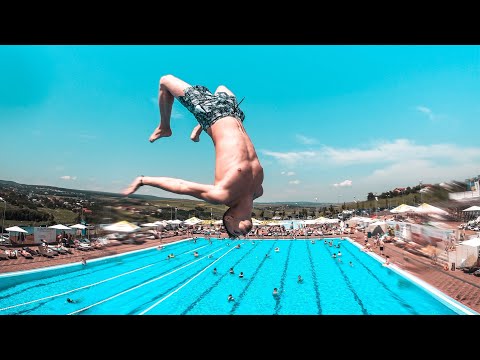 Jumping into the Pool at AquaPark Cornisa