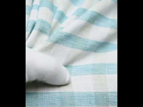 Check Turquoise White Brown Pure Cotton 100 GSM Handwoven Fabric — video