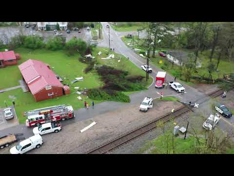 3-25-2021 Pelham, AL - Tornado damage, Trees on Home, Emergency Responders - Drone