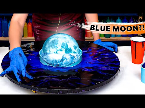 Full MOON on BIG ROUND Canvas 🤩 WOW! Dancing Universe EDITION! 😎 Acrylic Pouring | Fluid Space Art