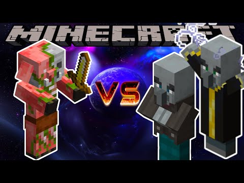 ZOMBIFIED PIGLIN VS VINDICATOR & EVOKER - MINECRAFT 1.16.5 (MOB BATTLE)