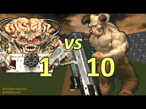Spider Mastermind vs 10 Hell Knights - Monster Infighting - Doom II Retro Battles